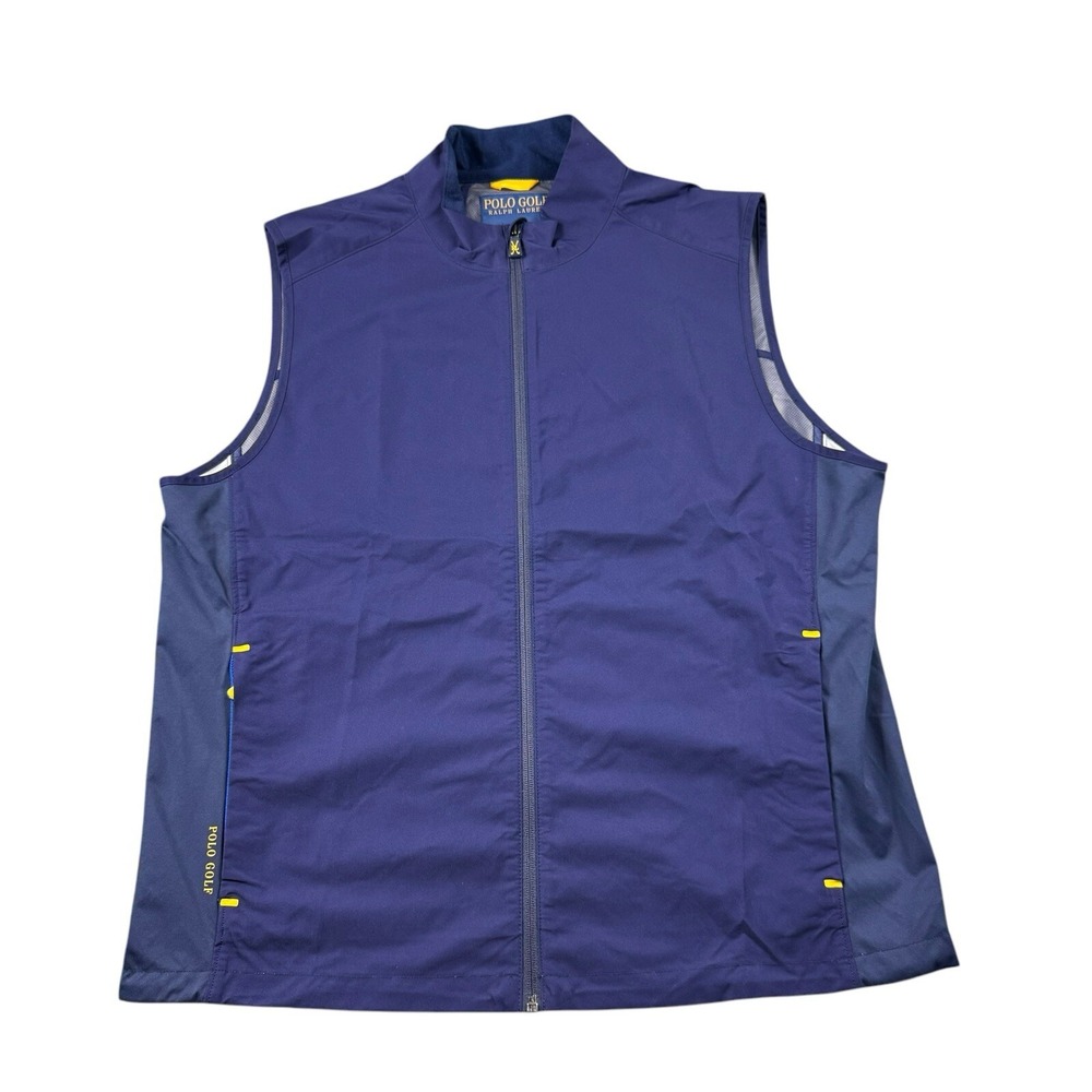 Polo Ralph Lauren Golf Blue Yellow Packable Water Resistant Vest Mens Large
